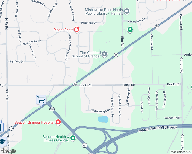 map of restaurants, bars, coffee shops, grocery stores, and more near 14212 Edwardsburg Highway in Granger