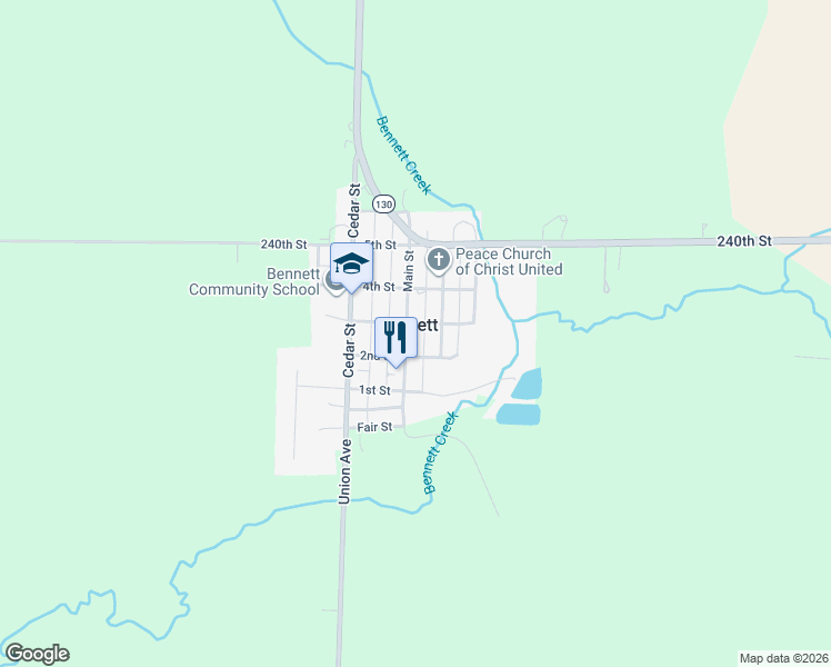 map of restaurants, bars, coffee shops, grocery stores, and more near in Bennett