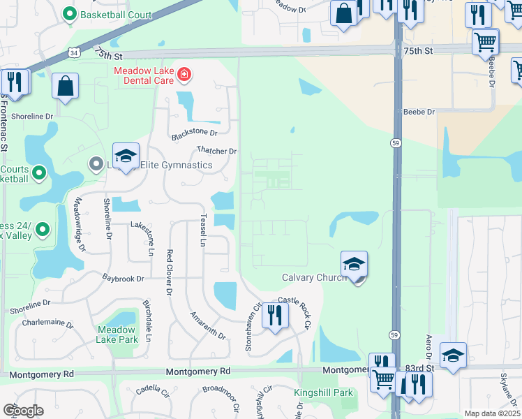 map of restaurants, bars, coffee shops, grocery stores, and more near 4141 Winslow Court in Aurora