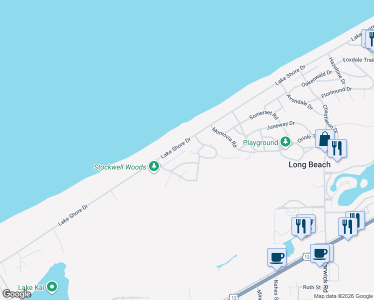 map of restaurants, bars, coffee shops, grocery stores, and more near 1946-1948 Lake Shore Dr in Long Beach