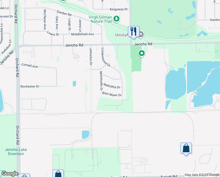 map of restaurants, bars, coffee shops, grocery stores, and more near 2051 Radcliffe Drive in Aurora