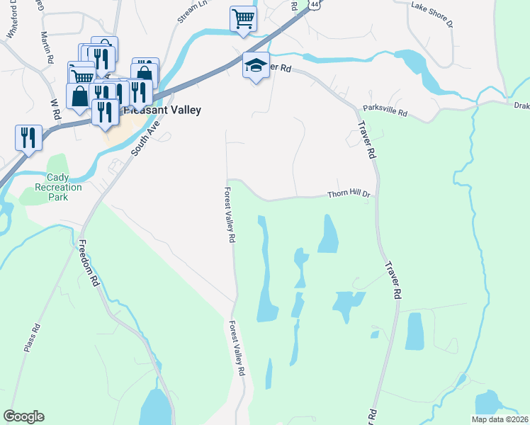 map of restaurants, bars, coffee shops, grocery stores, and more near 30 Thorn Hill Drive in Pleasant Valley
