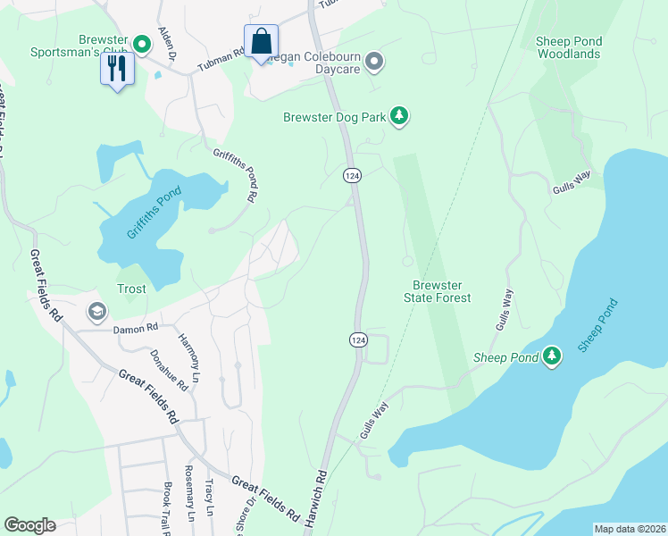 map of restaurants, bars, coffee shops, grocery stores, and more near 820 Harwich Road in Brewster