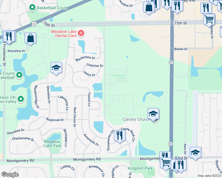 map of restaurants, bars, coffee shops, grocery stores, and more near 4141 Winslow Court in Aurora
