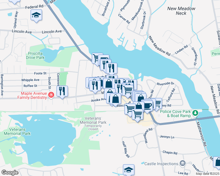 map of restaurants, bars, coffee shops, grocery stores, and more near 27 Hamilton Avenue in Barrington