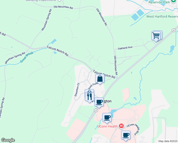 map of restaurants, bars, coffee shops, grocery stores, and more near 17 Quail Ridge in Farmington