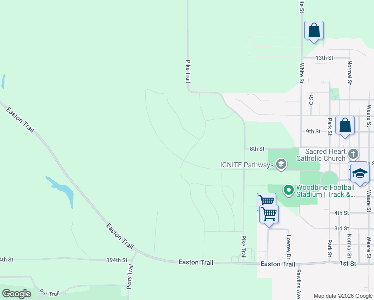 map of restaurants, bars, coffee shops, grocery stores, and more near in Woodbine