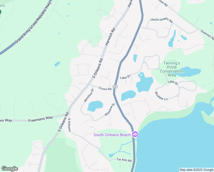 map of restaurants, bars, coffee shops, grocery stores, and more near 3 Bay Wood Drive in Orleans