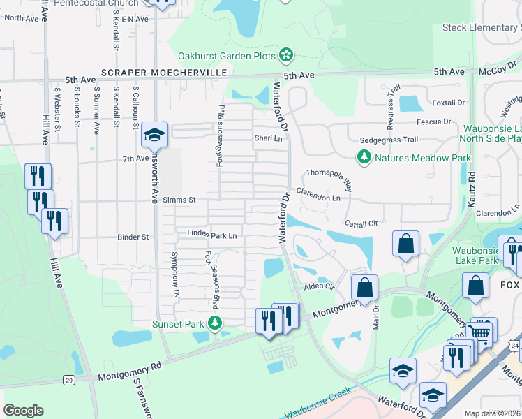 map of restaurants, bars, coffee shops, grocery stores, and more near 1743 Simms Street in Aurora