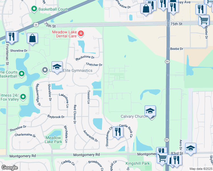 map of restaurants, bars, coffee shops, grocery stores, and more near 4141 Winslow Court in Aurora