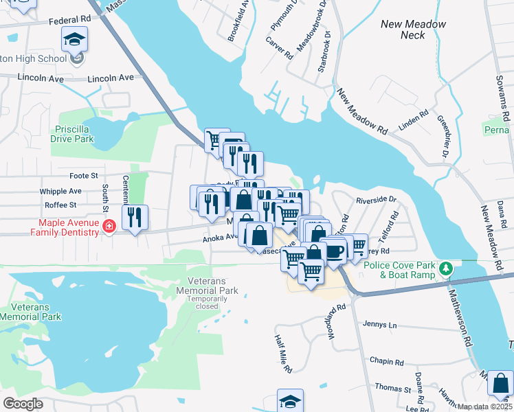 map of restaurants, bars, coffee shops, grocery stores, and more near 8 Hamilton Avenue in Barrington
