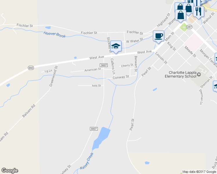 map of restaurants, bars, coffee shops, grocery stores, and more near 28 Kelsey Street in Wellsboro