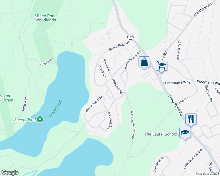 map of restaurants, bars, coffee shops, grocery stores, and more near 52 Matheson Road in Brewster