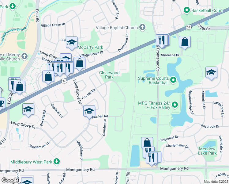 map of restaurants, bars, coffee shops, grocery stores, and more near 3272 Allspice Court in Aurora