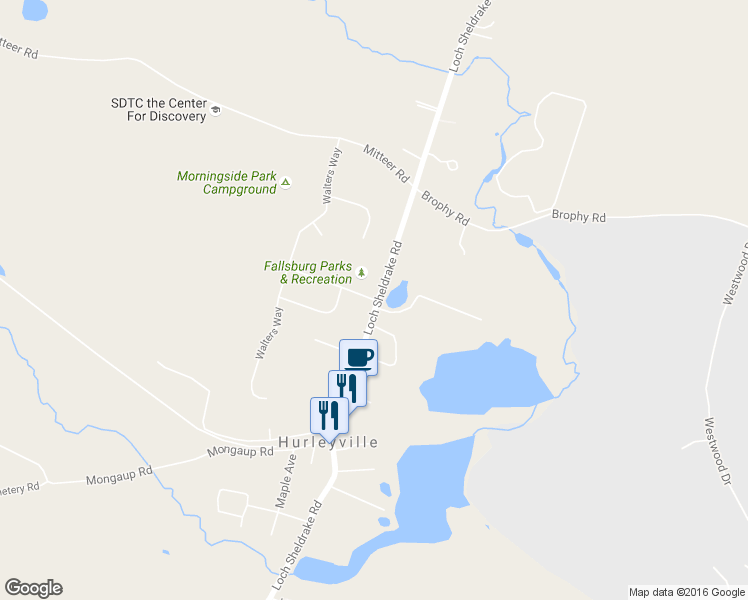 map of restaurants, bars, coffee shops, grocery stores, and more near 275 Main Street in Hurleyville
