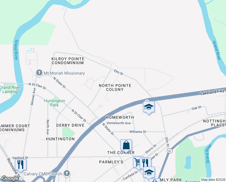 map of restaurants, bars, coffee shops, grocery stores, and more near 833 Doris Circle in Painesville