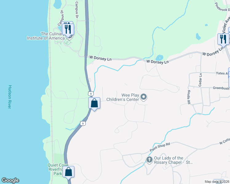 map of restaurants, bars, coffee shops, grocery stores, and more near 15 Big Meadow Lane in Poughkeepsie