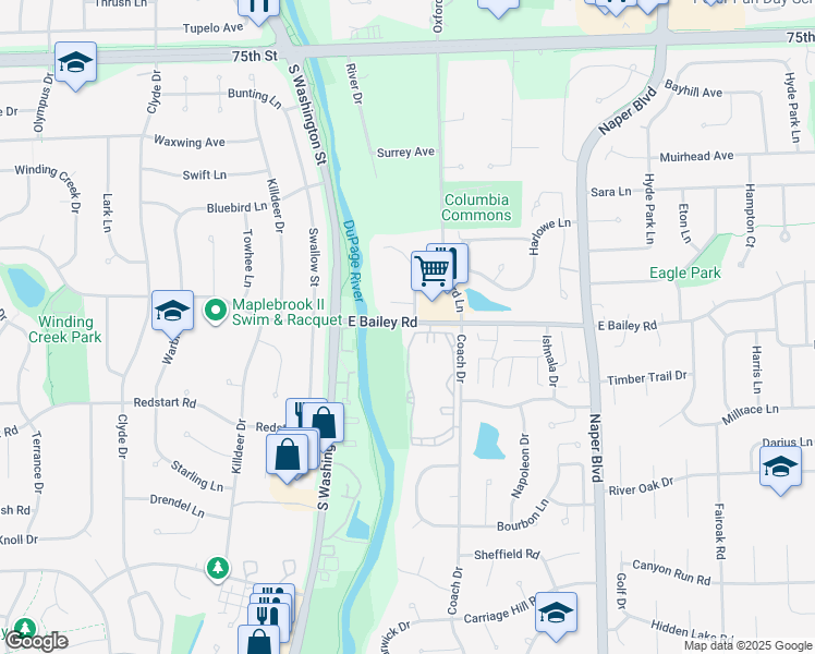 map of restaurants, bars, coffee shops, grocery stores, and more near in Naperville
