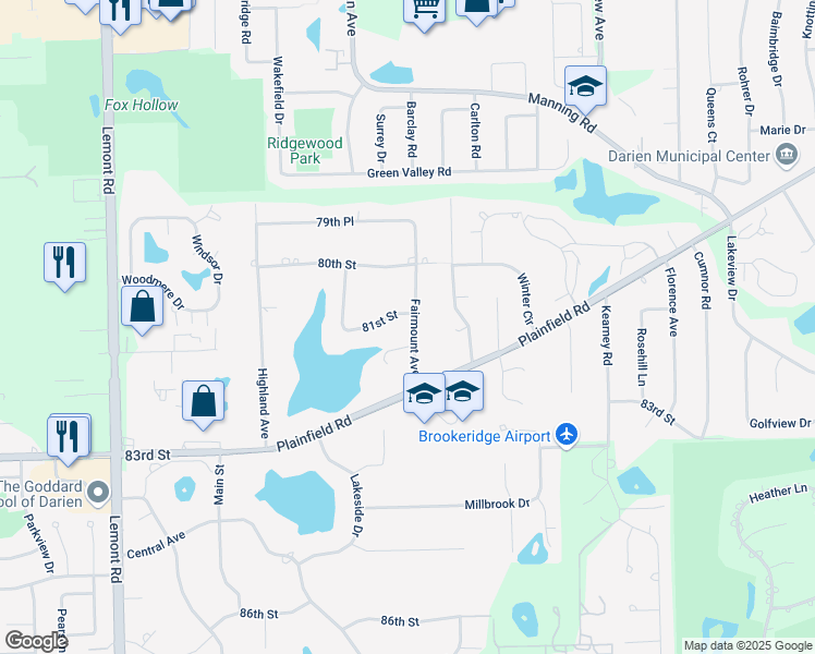 map of restaurants, bars, coffee shops, grocery stores, and more near 701 81st Street in Downers Grove