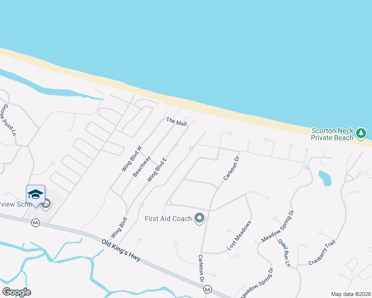 map of restaurants, bars, coffee shops, grocery stores, and more near 47 Longhill Drive in Sandwich