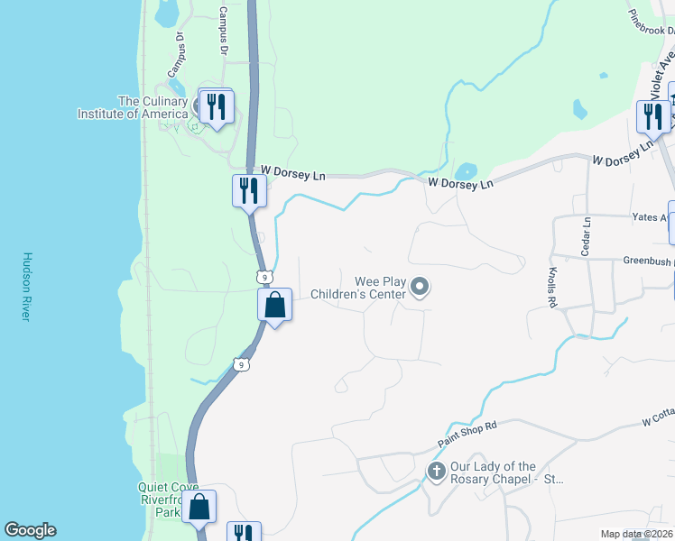 map of restaurants, bars, coffee shops, grocery stores, and more near 15 Big Meadow Lane in Poughkeepsie