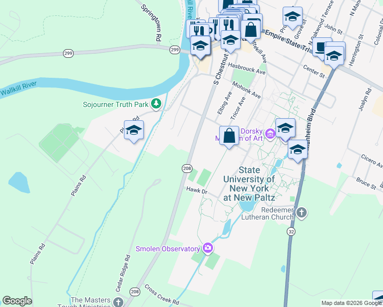 map of restaurants, bars, coffee shops, grocery stores, and more near 76-98 S Chestnut St in New Paltz