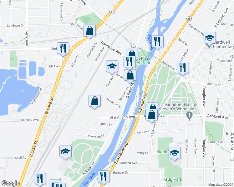 map of restaurants, bars, coffee shops, grocery stores, and more near 942 Oliver Avenue in Aurora