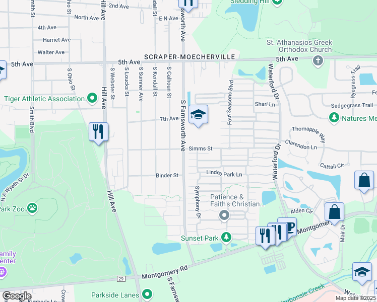 map of restaurants, bars, coffee shops, grocery stores, and more near 1451 Simms Street in Aurora