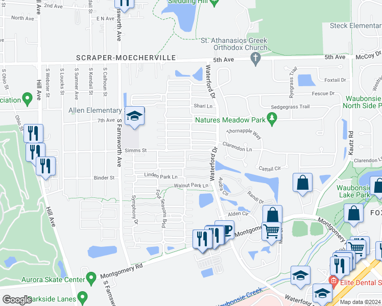 map of restaurants, bars, coffee shops, grocery stores, and more near 1729 Simms Street in Aurora