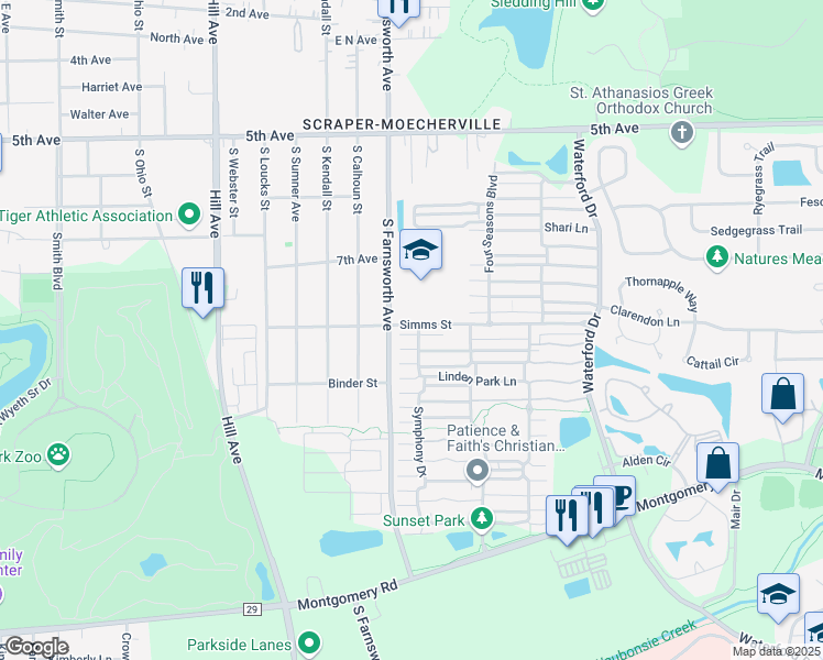 map of restaurants, bars, coffee shops, grocery stores, and more near 1491 Simms Street in Aurora