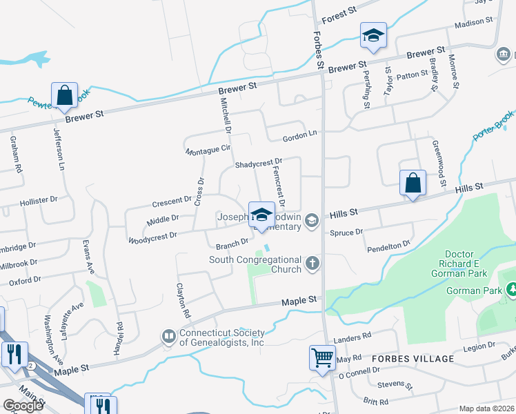 map of restaurants, bars, coffee shops, grocery stores, and more near 55 Pinecrest Drive in East Hartford