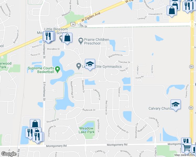 map of restaurants, bars, coffee shops, grocery stores, and more near 3864 Cheryl Court in Aurora