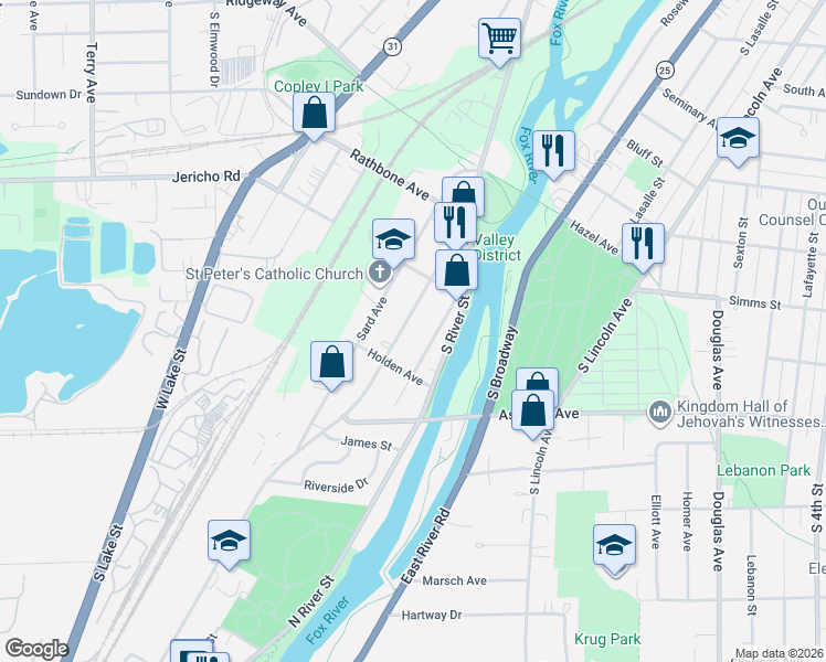 map of restaurants, bars, coffee shops, grocery stores, and more near 942 Oliver Avenue in Aurora