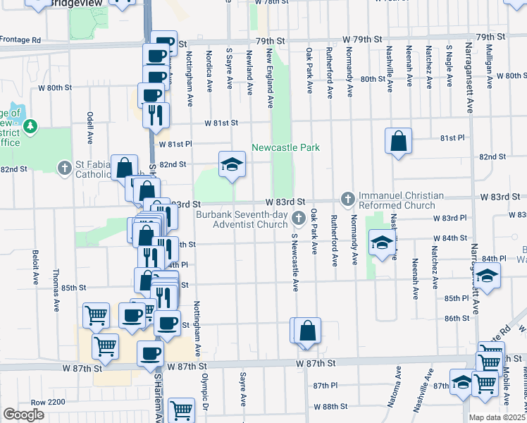map of restaurants, bars, coffee shops, grocery stores, and more near 8326 Newland Avenue in Burbank