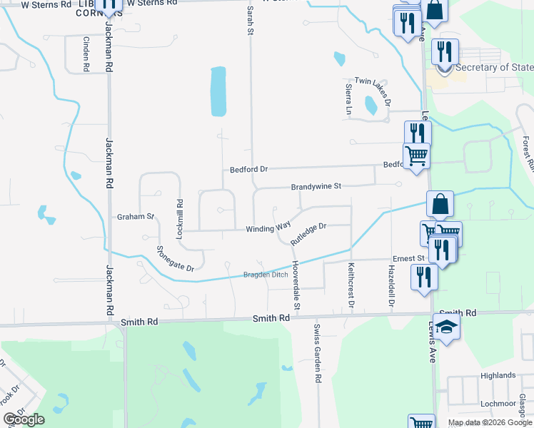 map of restaurants, bars, coffee shops, grocery stores, and more near 1371 Rutledge Drive in Temperance