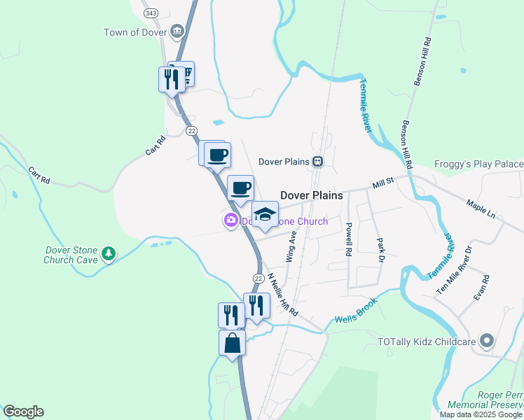 map of restaurants, bars, coffee shops, grocery stores, and more near 15 Mill Street in Dover Plains