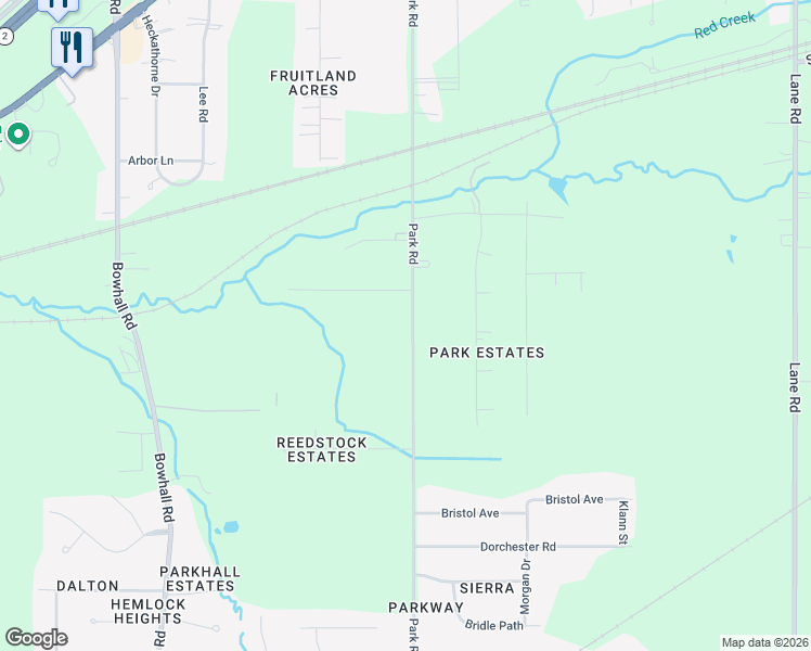 map of restaurants, bars, coffee shops, grocery stores, and more near 495 Park Road in Painesville