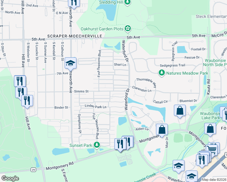 map of restaurants, bars, coffee shops, grocery stores, and more near 1581 Simms Street in Aurora