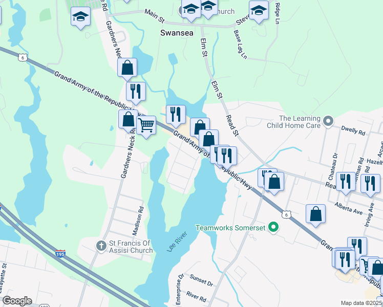 map of restaurants, bars, coffee shops, grocery stores, and more near 15 2nd Street in Swansea