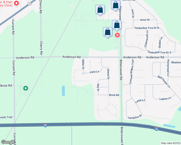 map of restaurants, bars, coffee shops, grocery stores, and more near 12798 Vicki Ln in Granger