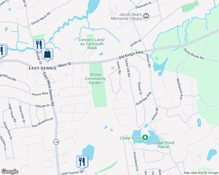 map of restaurants, bars, coffee shops, grocery stores, and more near 55 Monument View Road in Dennis