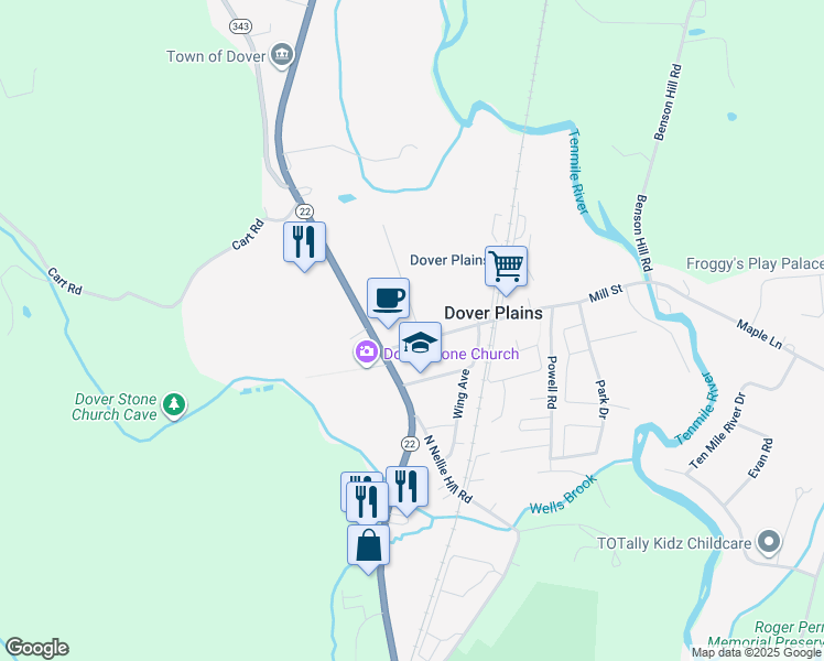 map of restaurants, bars, coffee shops, grocery stores, and more near 15 Mill Street in Dover Plains
