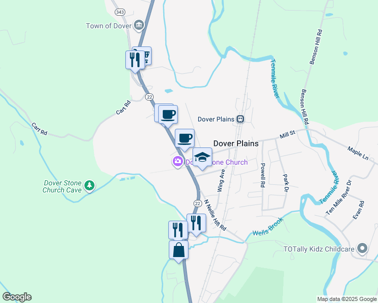 map of restaurants, bars, coffee shops, grocery stores, and more near 3160 New York 22 in Dover Plains