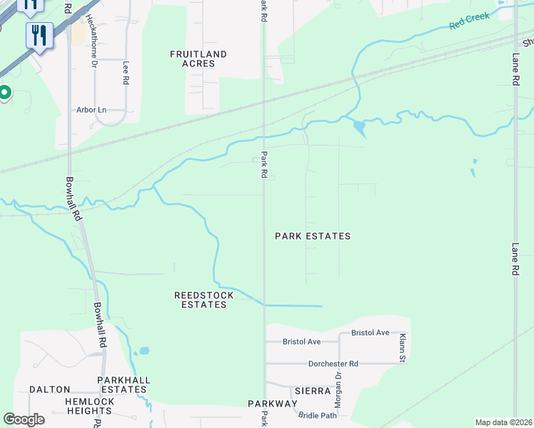 map of restaurants, bars, coffee shops, grocery stores, and more near 495 Park Road in Painesville
