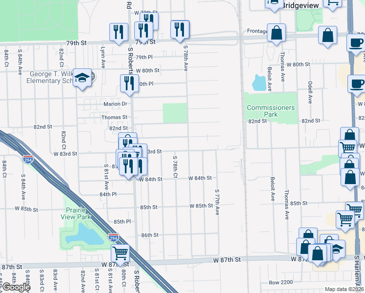 map of restaurants, bars, coffee shops, grocery stores, and more near 7811 West 83rd Street in Bridgeview