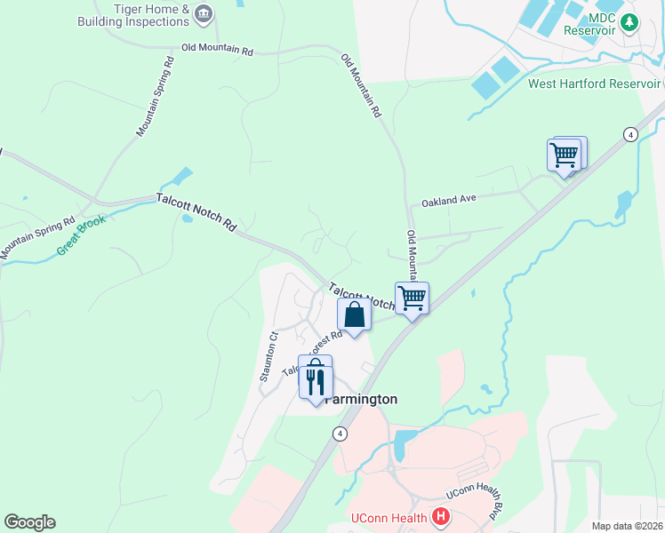 map of restaurants, bars, coffee shops, grocery stores, and more near 2 Talcott Glen Road in Farmington