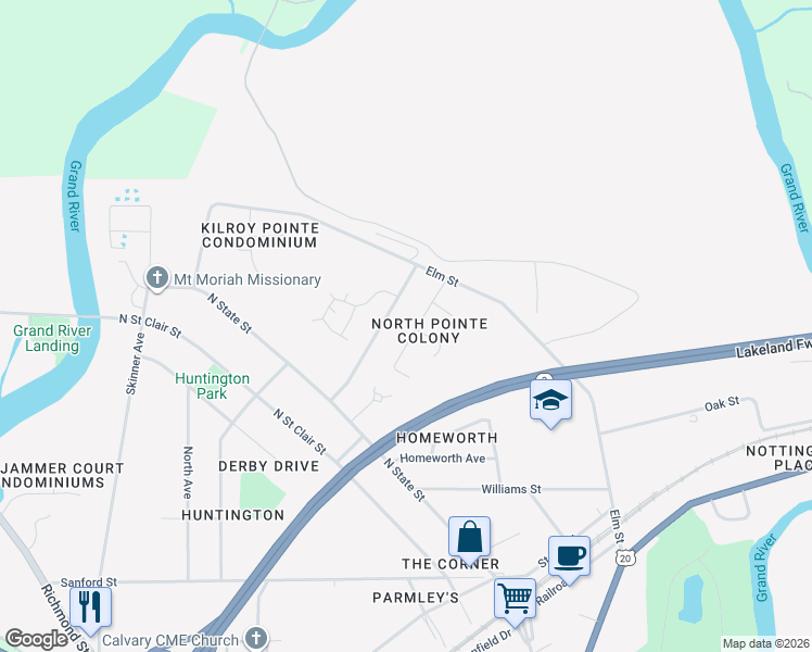 map of restaurants, bars, coffee shops, grocery stores, and more near 833 Doris Circle in Painesville