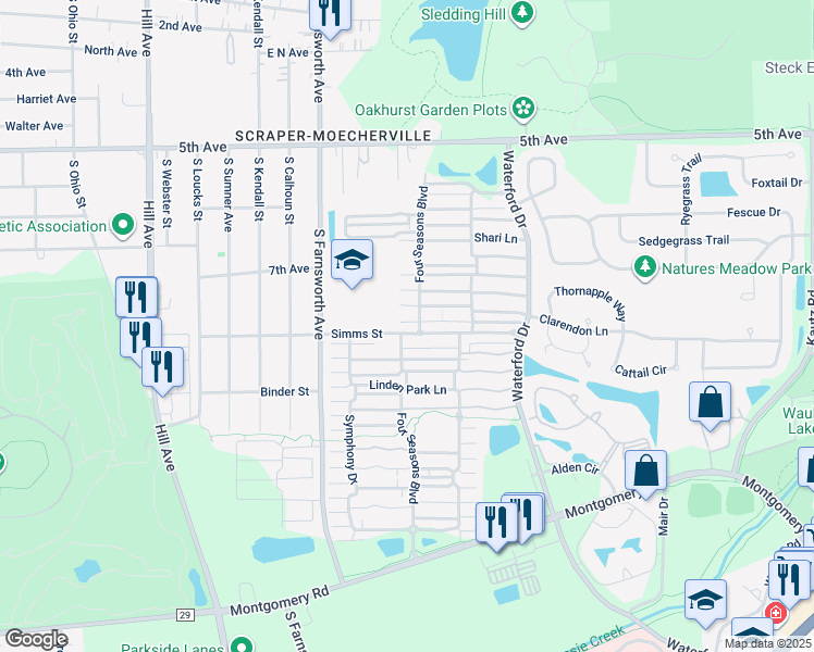 map of restaurants, bars, coffee shops, grocery stores, and more near 1684 Town Center Street in Aurora