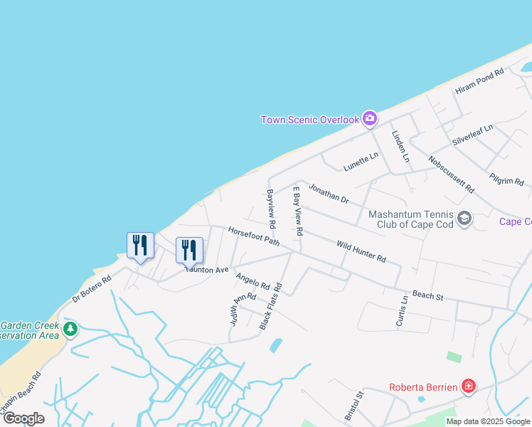 map of restaurants, bars, coffee shops, grocery stores, and more near 16 Bayview Road in Dennis