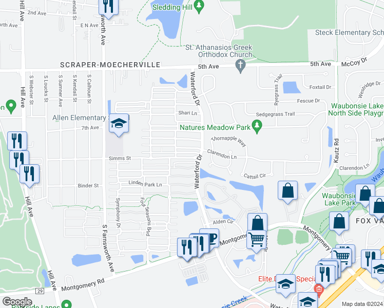 map of restaurants, bars, coffee shops, grocery stores, and more near 1780 Simms Street in Aurora